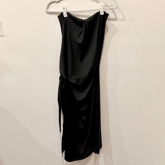 Hipnos Satin Strapless Side Tie Knot Formal Midi Dress Black Women's Size Medium - Picture 2 of 3